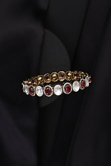 Gold Finish Red Kundan Polki Openable Kada