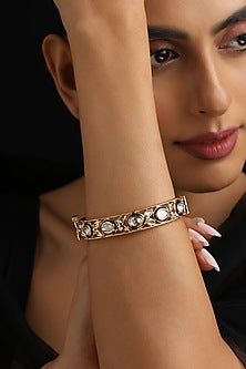 Rose Gold Finish Green Kundan Polki Openable Kada