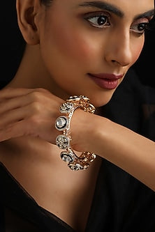 Rose Gold Finish Green Kundan Polki Openable Kada