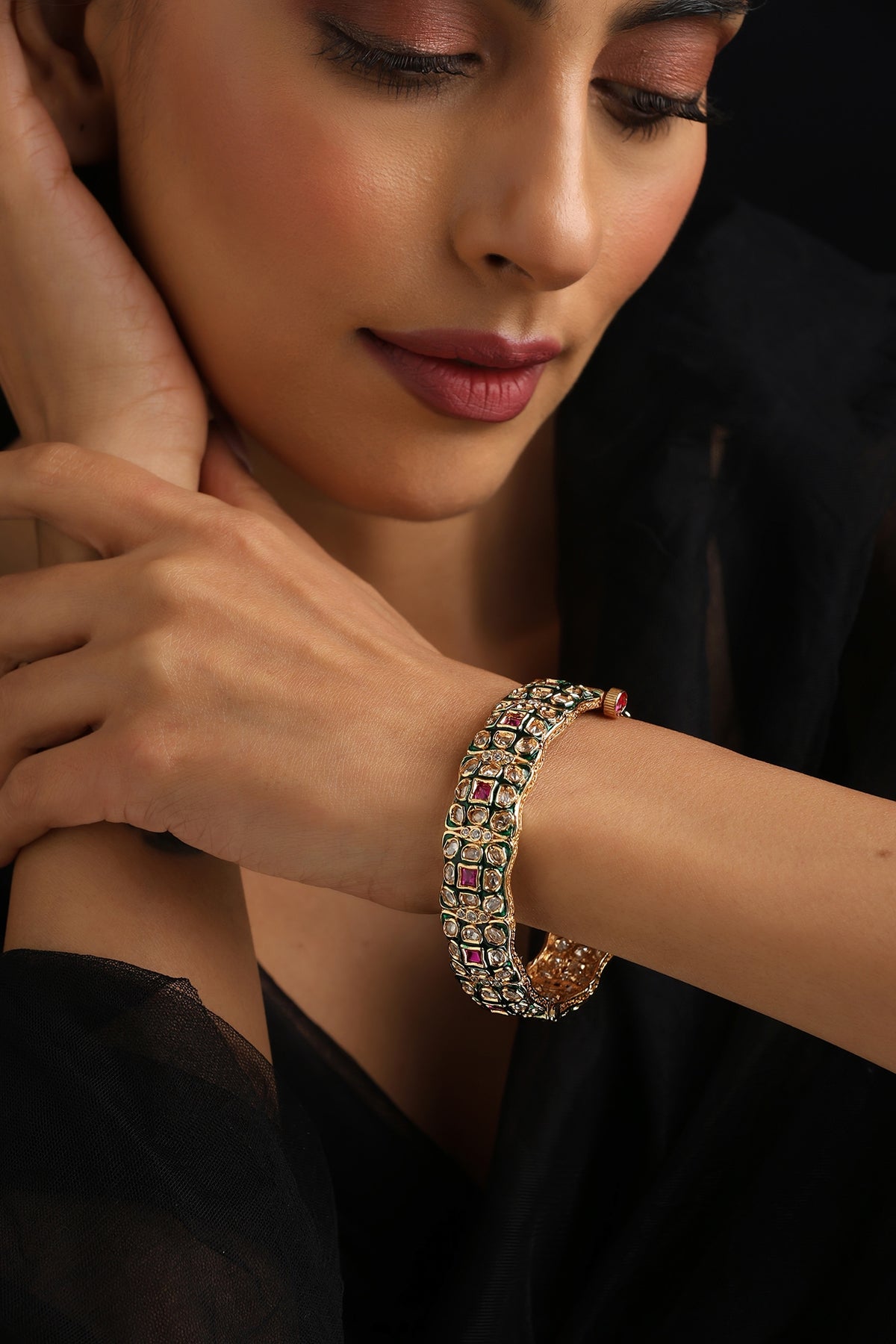 Gold Finish Multi-Colored Kundan Polki Openable Kada