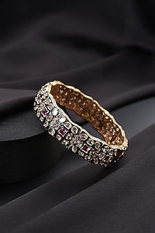 Gold Finish Multi-Colored Kundan Polki Openable Kada
