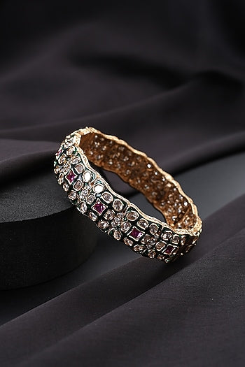 Gold Finish Multi-Colored Kundan Polki Openable Kada