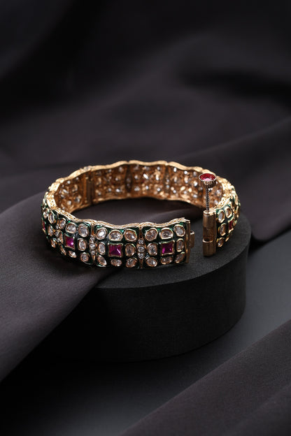 Gold Finish Multi-Colored Kundan Polki Openable Kada