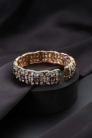 Gold Finish Multi-Colored Kundan Polki Openable Kada
