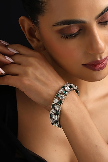 Gold Finish Green Kundan Polki Openable Kada