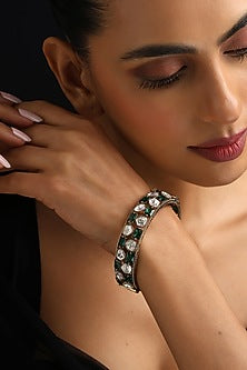 Gold Finish Green Kundan Polki Openable Kada