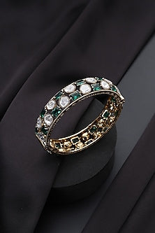 Gold Finish Green Kundan Polki Openable Kada
