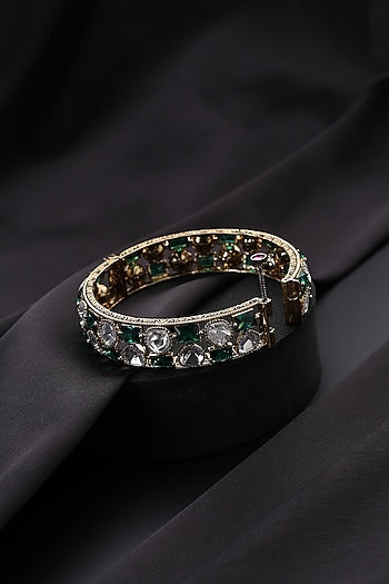 Gold Finish Green Kundan Polki Openable Kada