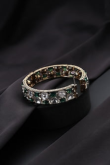 Gold Finish Green Kundan Polki Openable Kada