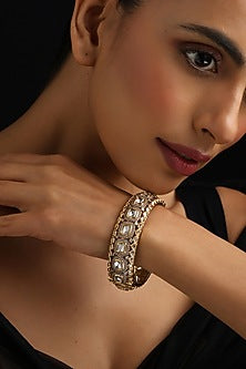 Gold Finish Kundan Polki Openable Kada