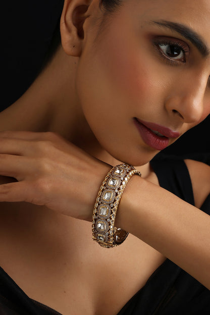 Gold Finish Kundan Polki Openable Kada