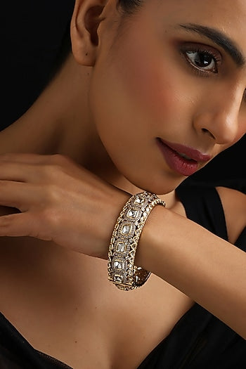 Gold Finish Kundan Polki Openable Kada