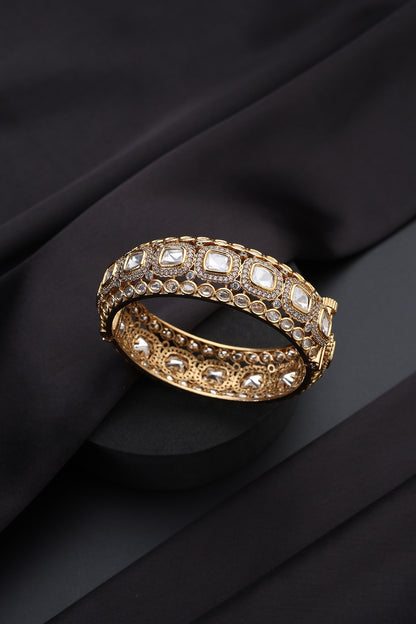 Gold Finish Kundan Polki Openable Kada