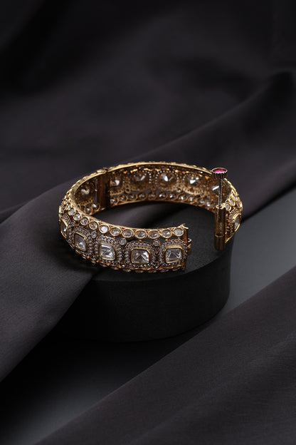 Gold Finish Kundan Polki Openable Kada