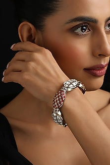 Gold Finish Red Kundan Polki Openable Kada