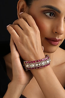 Gold Finish Red Kundan Polki Openable Kada