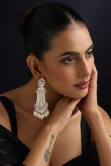 Gold Finish Kundan Polki & Pearl Dangler Earrings