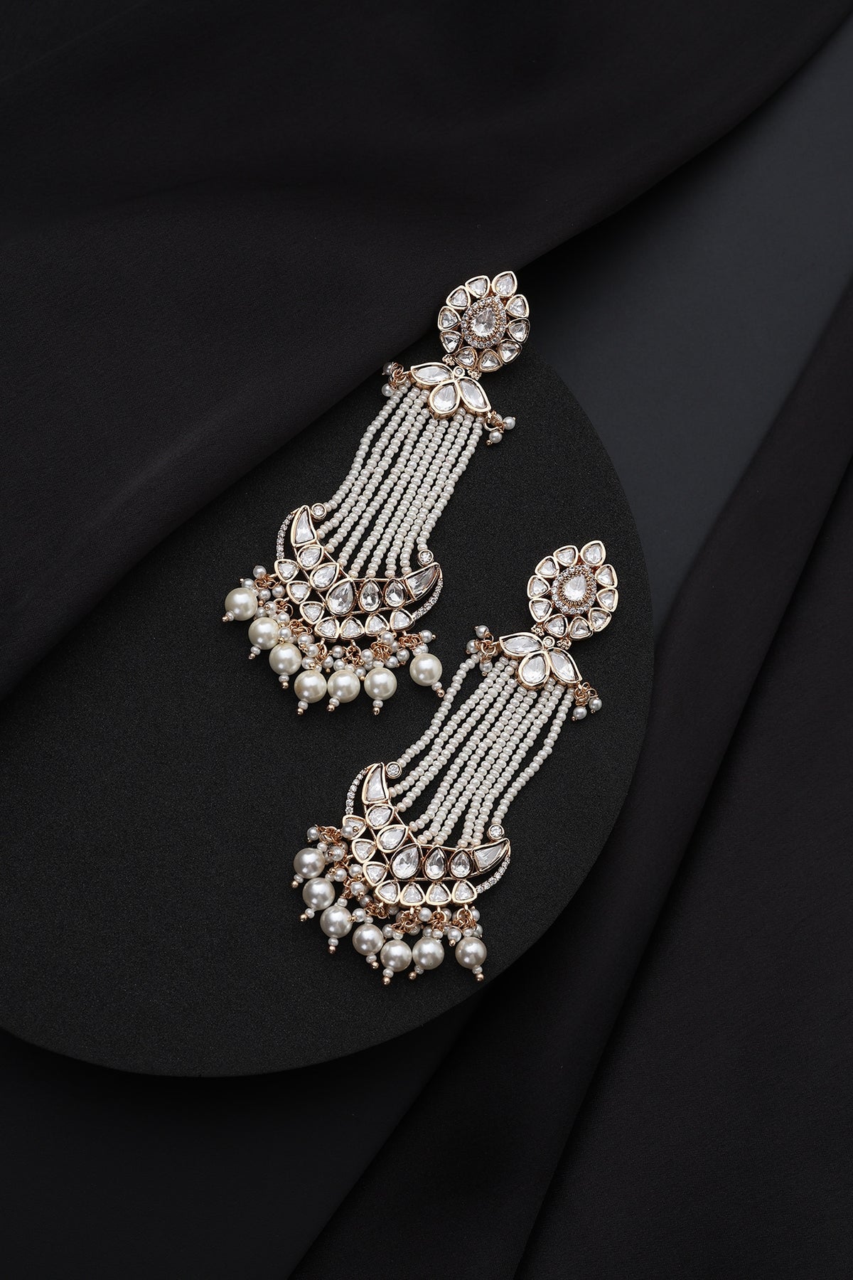 Gold Finish Kundan Polki & Pearl Dangler Earrings