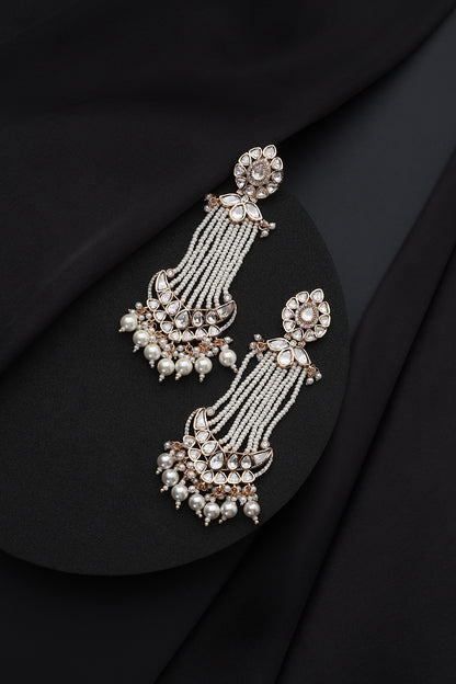 Gold Finish Kundan Polki & Pearl Dangler Earrings