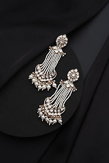 Gold Finish Kundan Polki & Pearl Dangler Earrings