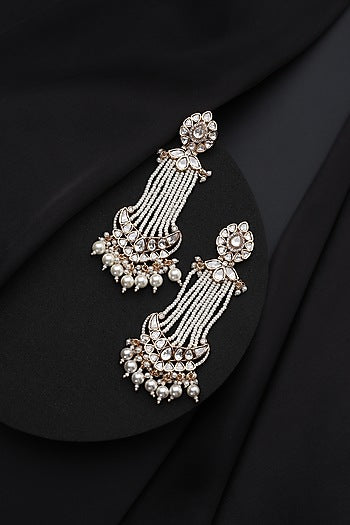 Gold Finish Kundan Polki & Pearl Dangler Earrings