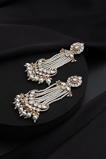 Gold Finish Kundan Polki & Pearl Dangler Earrings