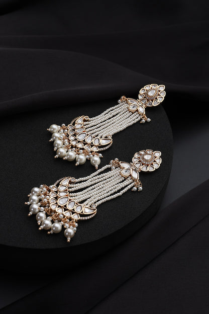 Gold Finish Kundan Polki & Pearl Dangler Earrings