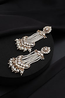 Gold Finish Kundan Polki & Pearl Dangler Earrings
