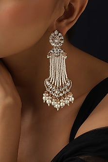 Gold Finish Kundan Polki & Pearl Dangler Earrings