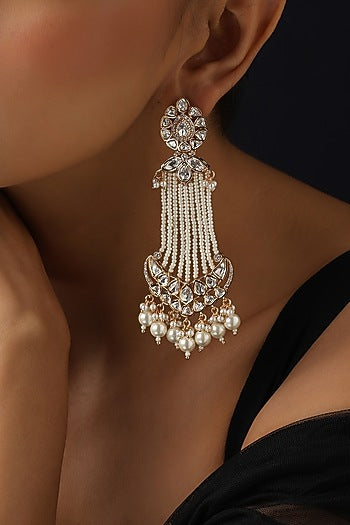 Gold Finish Kundan Polki & Pearl Dangler Earrings