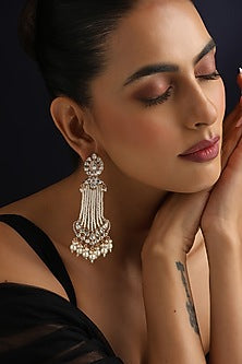 Gold Finish Kundan Polki & Pearl Dangler Earrings
