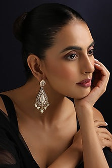 Rose Gold Finish Pink Kundan Polki Dangler Earrings