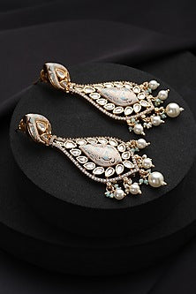 Rose Gold Finish Pink Kundan Polki Dangler Earrings