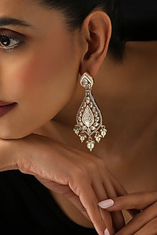 Rose Gold Finish Pink Kundan Polki Dangler Earrings