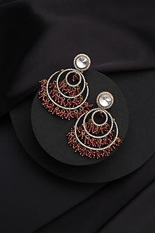 Gold Finish Red Kundan Polki Chandbali Earrings