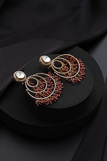 Gold Finish Red Kundan Polki Chandbali Earrings