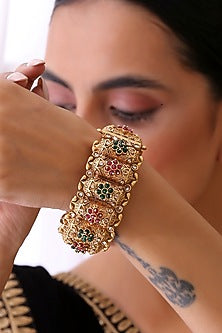 Gold Finish Multi-Colored Stone Kada