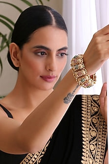 Gold Finish Multi-Colored Stone Kada