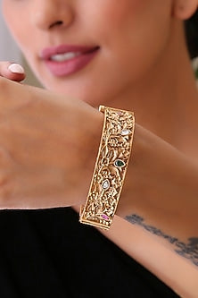 Gold Finish Kada With Kundan Polkis