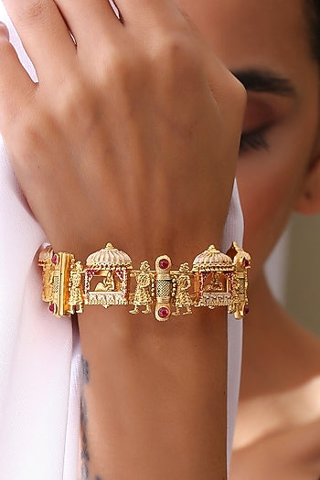 Gold Finish Multi-Colored Stones Kada