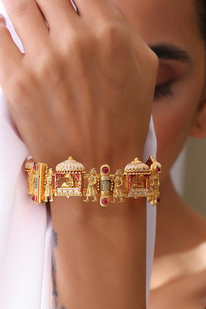 Gold Finish Multi-Colored Stones Kada
