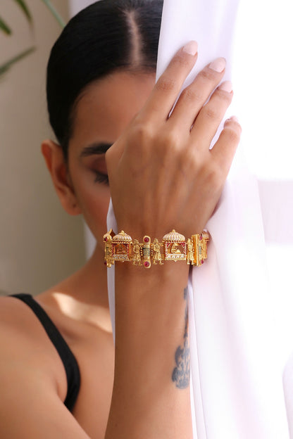 Gold Finish Multi-Colored Stones Kada