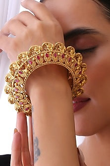 Gold Finish Ruby Stone Kada