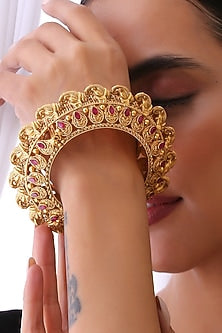 Gold Finish Ruby Stone Kada