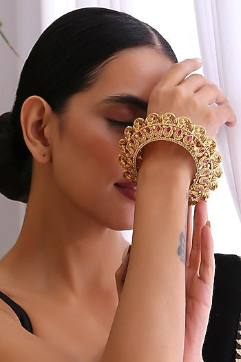 Gold Finish Ruby Stone Kada