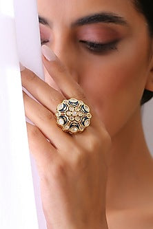 Gold Finish Kundan Polki Ring