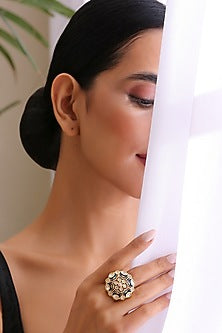 Gold Finish Kundan Polki Ring