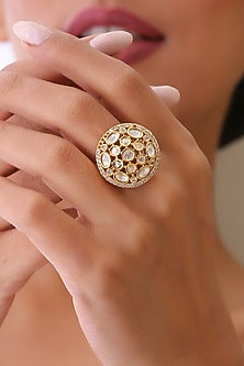 Gold Finish Kundan Polki Handcrafted Ring