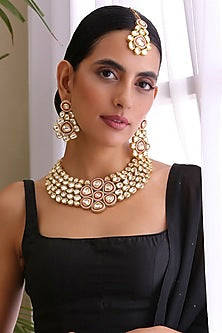 Gold Finish Kundan Polki Choker Necklace Set