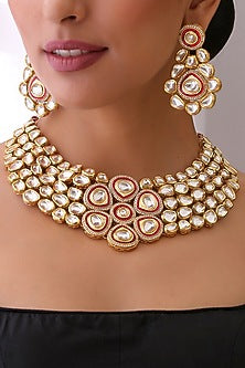 Gold Finish Kundan Polki Choker Necklace Set